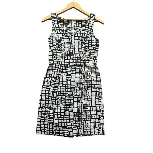 A Byer Black White Abstract Print Dress Sleeveless Fit Flare Size 5 Mod 60s - Picture 5 of 15